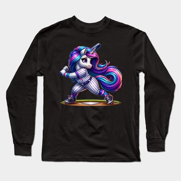 Unicorn Softball Team Player Coach Long Sleeve T-Shirt by E